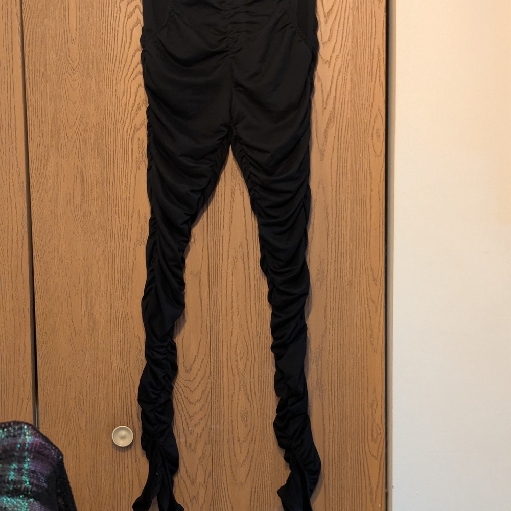 Black Ruched Split Hem Pants